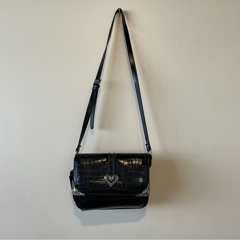 Black Croc-Embossed Shoulder Bag